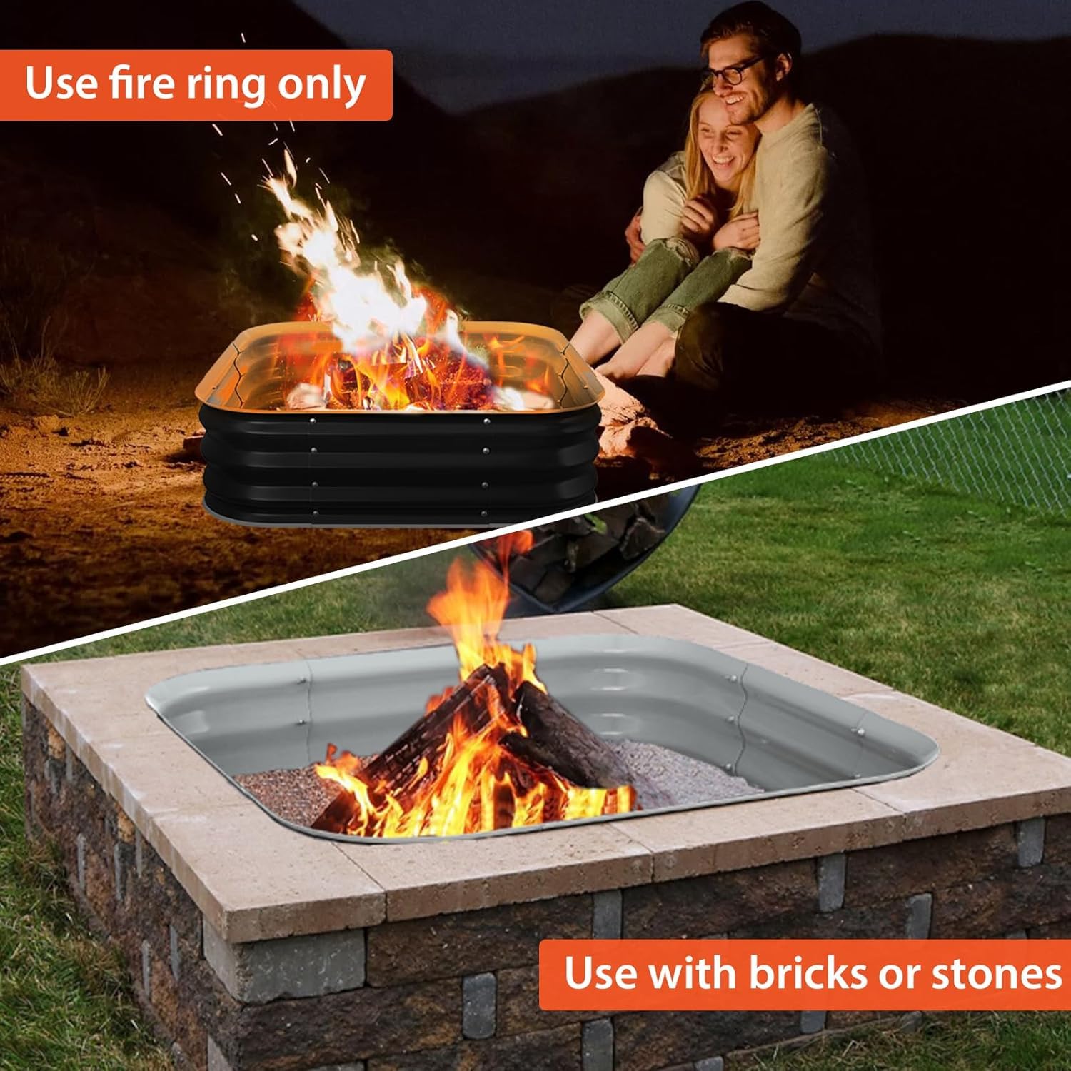 Fire Pit Ring/Raised Garden Bed, 48In Large Galvanized Steel Outdoor Fire Pits&Outdoor Fireplace Portable for Outside Patio,Camping,Bonfire,Beach,Backyard Firepit Wood Burning,Square - CookCave