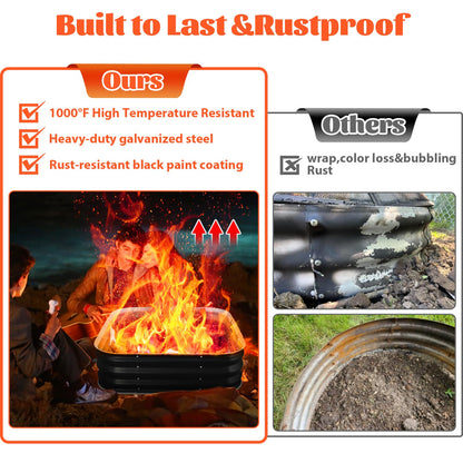Fire Pit Ring/Raised Garden Bed, 48In Large Galvanized Steel Outdoor Fire Pits&Outdoor Fireplace Portable for Outside Patio,Camping,Bonfire,Beach,Backyard Firepit Wood Burning,Square - CookCave