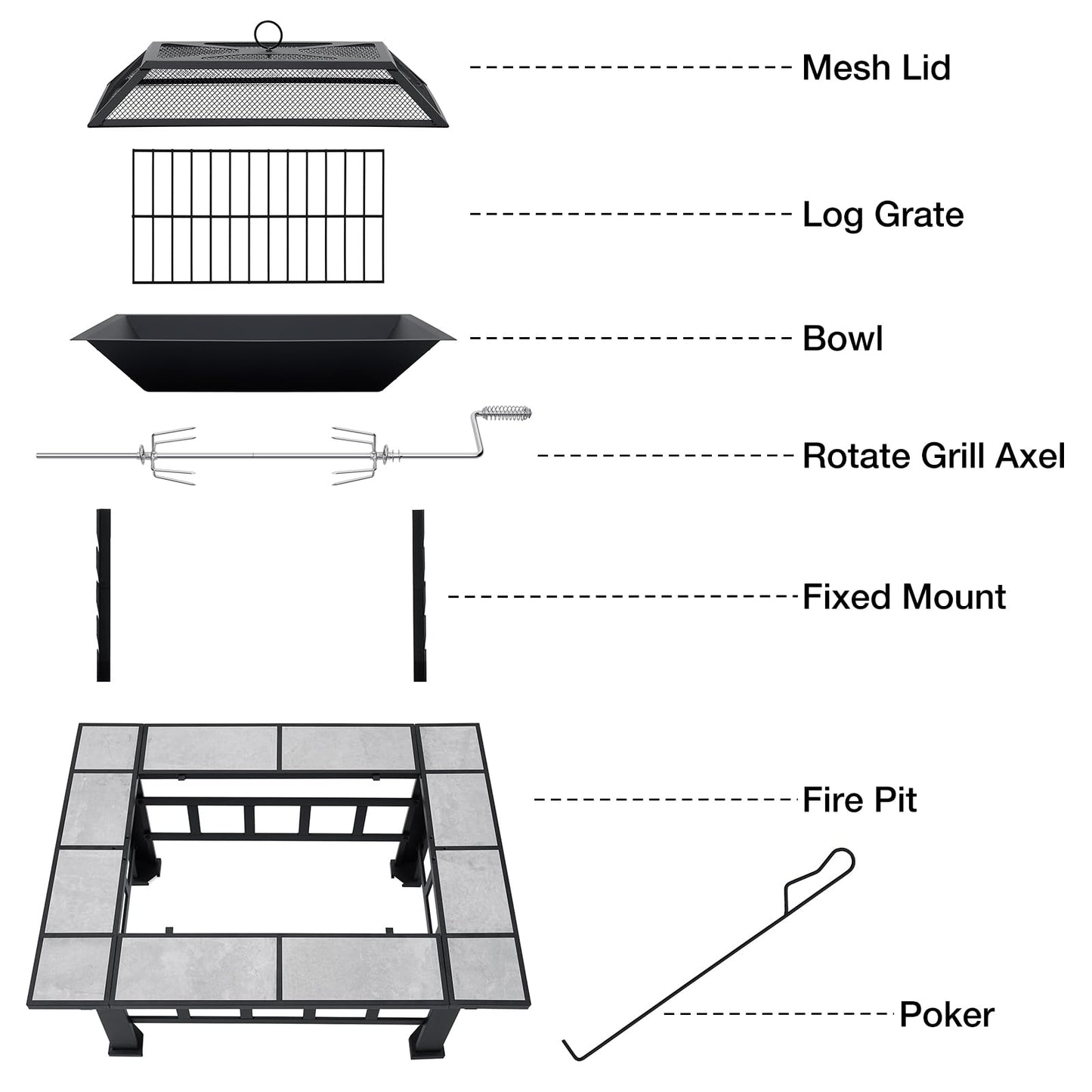 Fire Pit Table for Outside 37 Inch Square Firepits with Grill Large Wood Burning Heavy Duty Steel BBQ Bonfire Pit Outdoor Cooking with Spark Screen Log Grate Poker for Backyard Garden Camping - CookCave