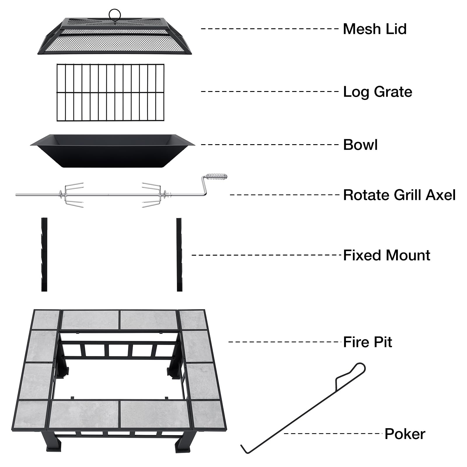 Fire Pit Table for Outside 37 Inch Square Firepits with Grill Large Wood Burning Heavy Duty Steel BBQ Bonfire Pit Outdoor Cooking with Spark Screen Log Grate Poker for Backyard Garden Camping - CookCave