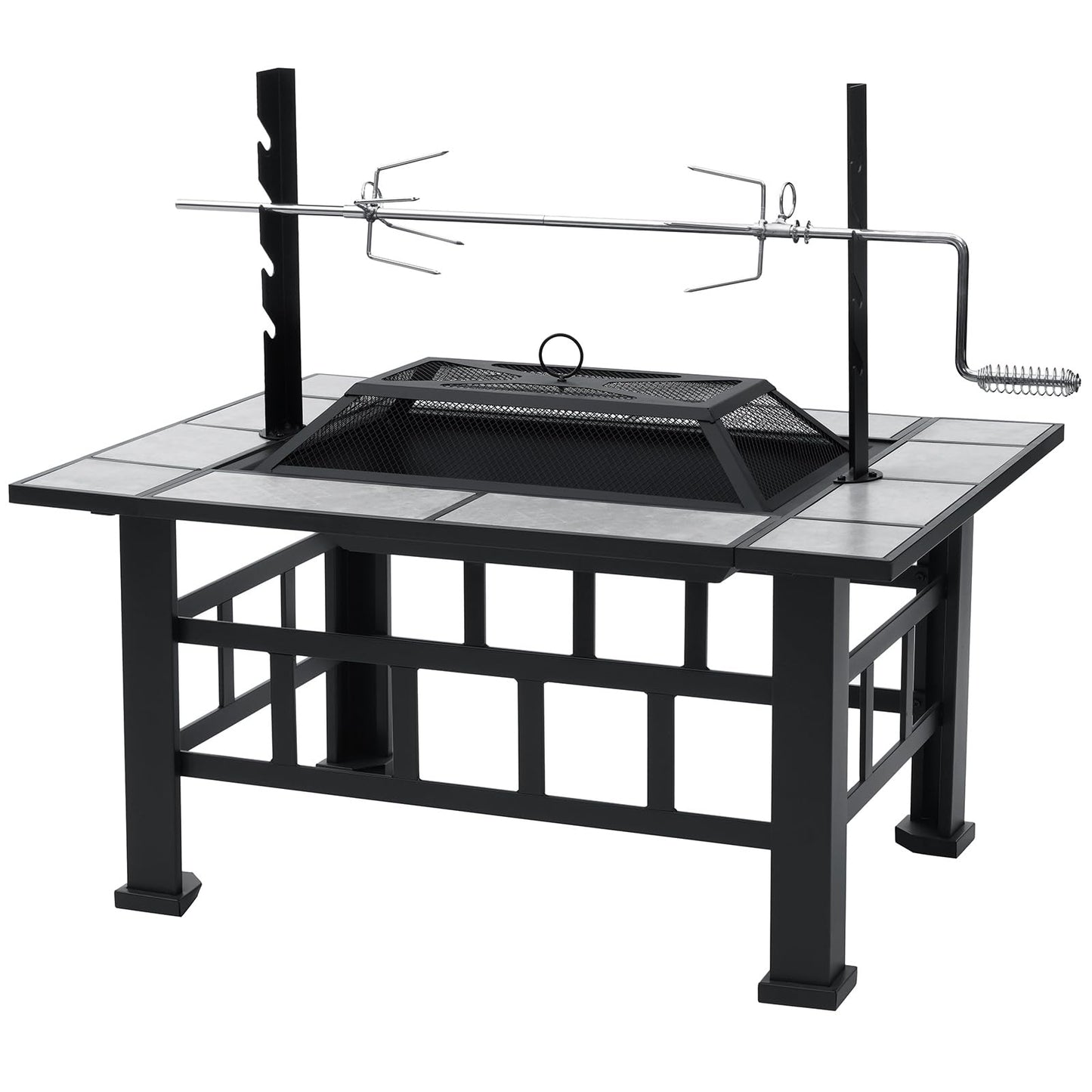 Fire Pit Table for Outside 37 Inch Square Firepits with Grill Large Wood Burning Heavy Duty Steel BBQ Bonfire Pit Outdoor Cooking with Spark Screen Log Grate Poker for Backyard Garden Camping - CookCave