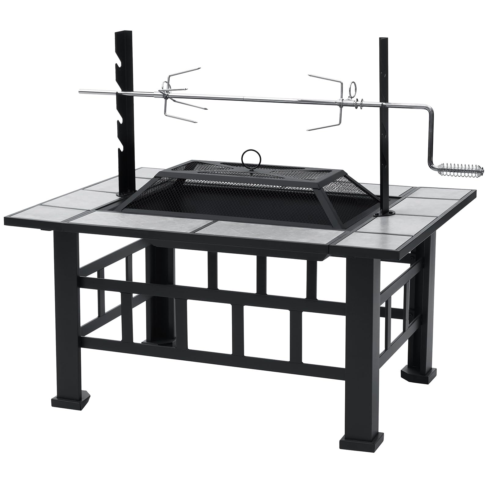 Fire Pit Table for Outside 37 Inch Square Firepits with Grill Large Wood Burning Heavy Duty Steel BBQ Bonfire Pit Outdoor Cooking with Spark Screen Log Grate Poker for Backyard Garden Camping - CookCave