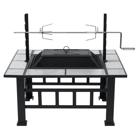 Fire Pit Table for Outside 37 Inch Square Firepits with Grill Large Wood Burning Heavy Duty Steel BBQ Bonfire Pit Outdoor Cooking with Spark Screen Log Grate Poker for Backyard Garden Camping - CookCave