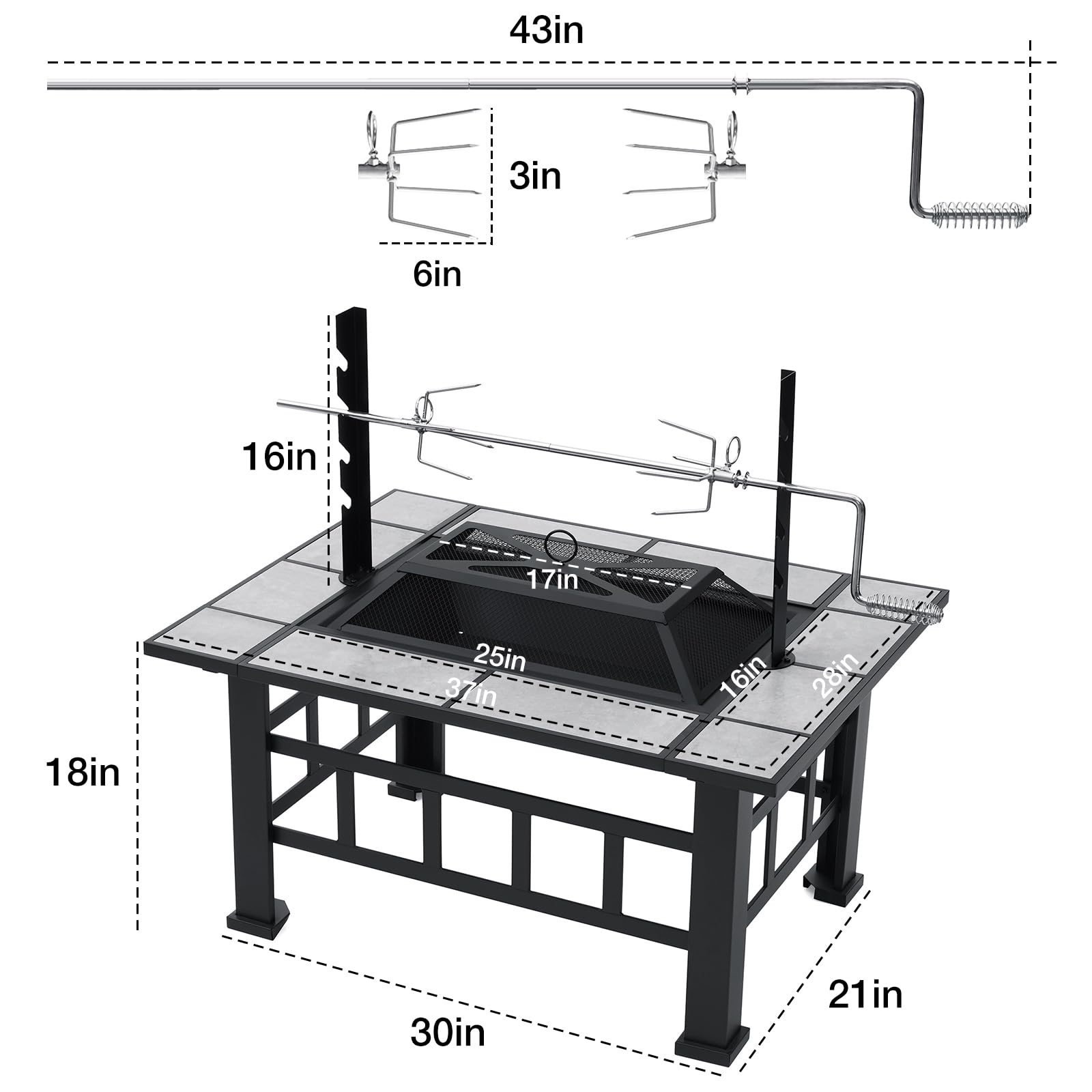 Fire Pit Table for Outside 37 Inch Square Firepits with Grill Large Wood Burning Heavy Duty Steel BBQ Bonfire Pit Outdoor Cooking with Spark Screen Log Grate Poker for Backyard Garden Camping - CookCave