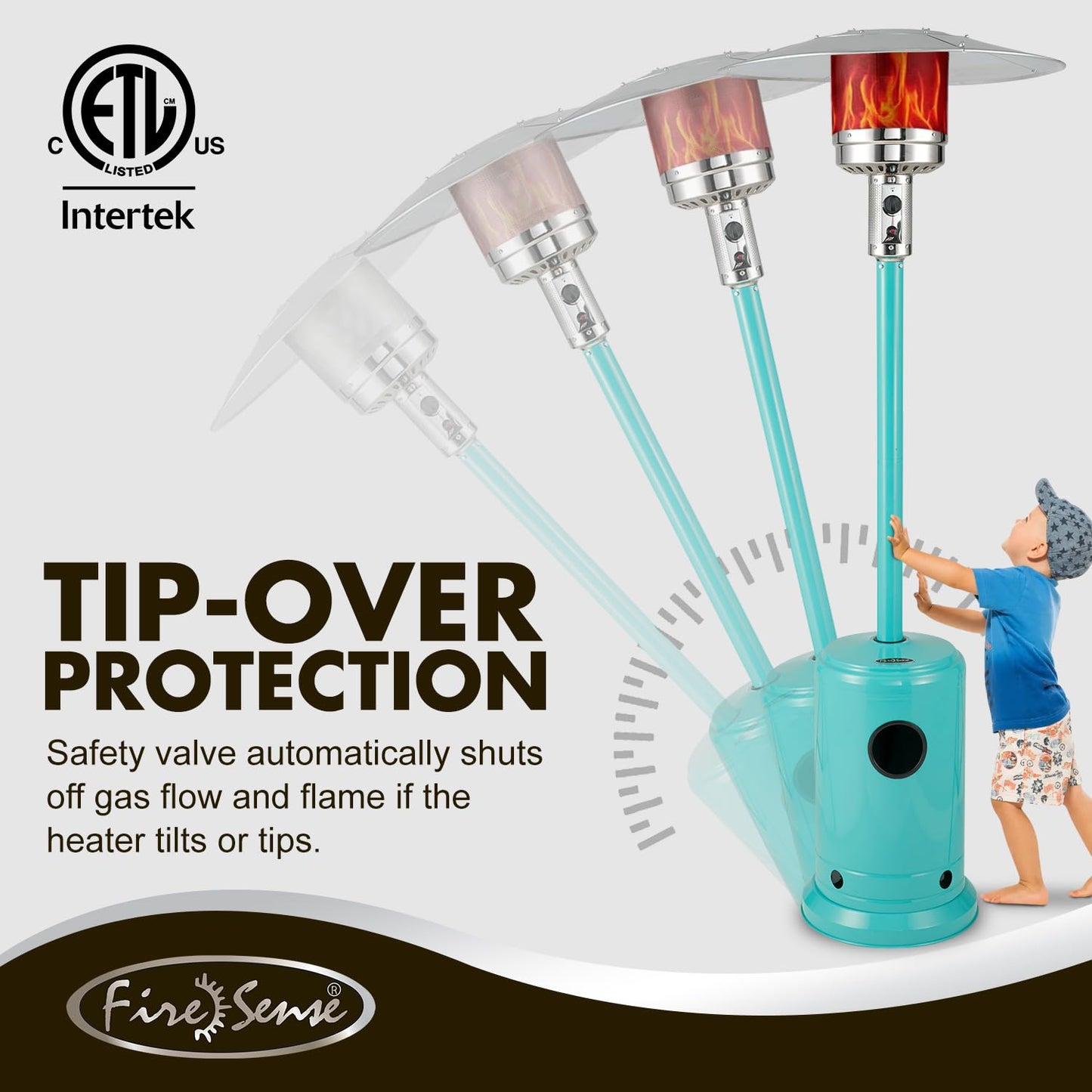 Fire Sense 61130 All Seasons Patio Heater With Wheels 48,000 BTU Output Electronic Ignition System Portable Outdoor Propane Heater Patio Heater - Aqua Blue - CookCave