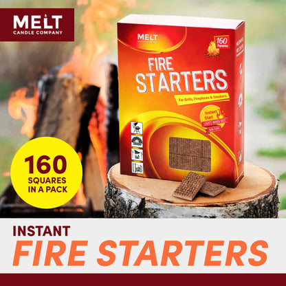 Fire Starter Squares, 160 pcs - Fire Starters for Campfires, Grill, Outdoor Fire Pit, Fireplace, BBQ - Fire Starter Kit, Water Resistant & Odorless - Camping Accessories - CookCave
