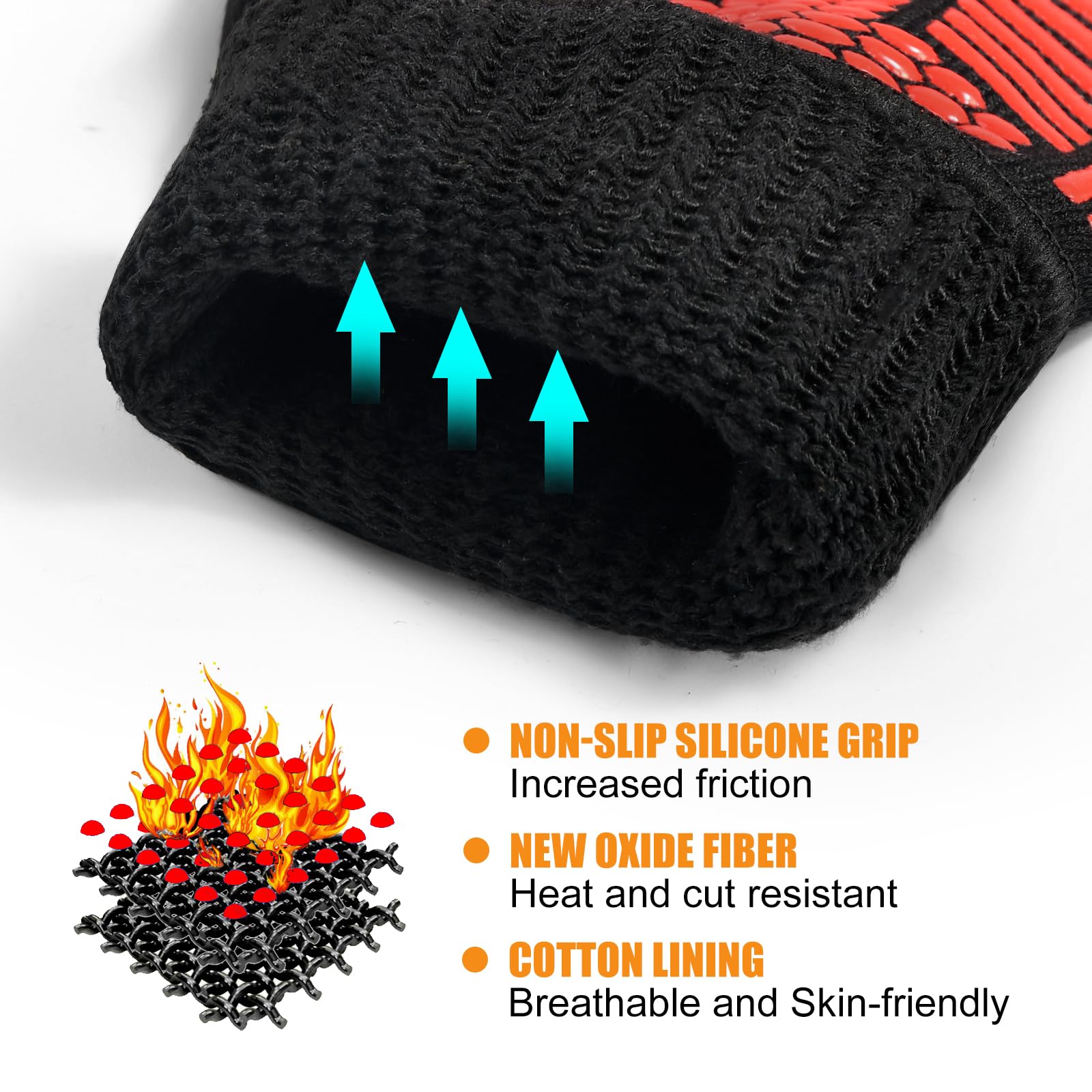 FITFIV BBQ Gloves, Oven Gloves, Extreme Heat Resistant Barbecue Gloves, Silicone Non-Slip Oven Mitts, Kitchen Gloves for Cooking, Grilling, and Baking (Red) - CookCave