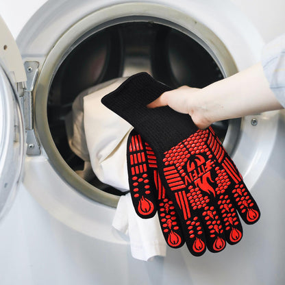 FITFIV BBQ Gloves, Oven Gloves, Extreme Heat Resistant Barbecue Gloves, Silicone Non-Slip Oven Mitts, Kitchen Gloves for Cooking, Grilling, and Baking (Red) - CookCave