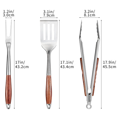 FJNATINH Heavy-Duty Grilling Accessories Rose Wooden BBQ Grilling Tools Set,Outdoor Grill Set with Spatula, Fork & Tongs,Essential Accessories for Barbecue & Grill. Ideal Gift for Men - CookCave