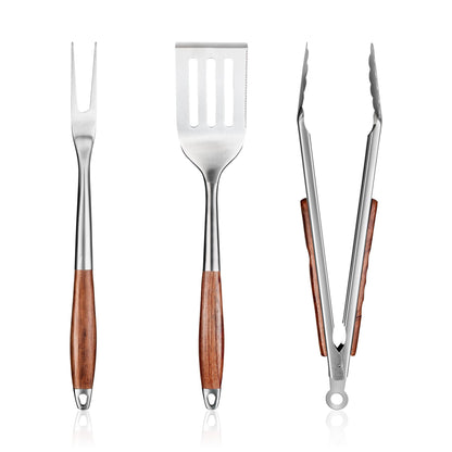 FJNATINH Heavy-Duty Grilling Accessories Rose Wooden BBQ Grilling Tools Set,Outdoor Grill Set with Spatula, Fork & Tongs,Essential Accessories for Barbecue & Grill. Ideal Gift for Men - CookCave