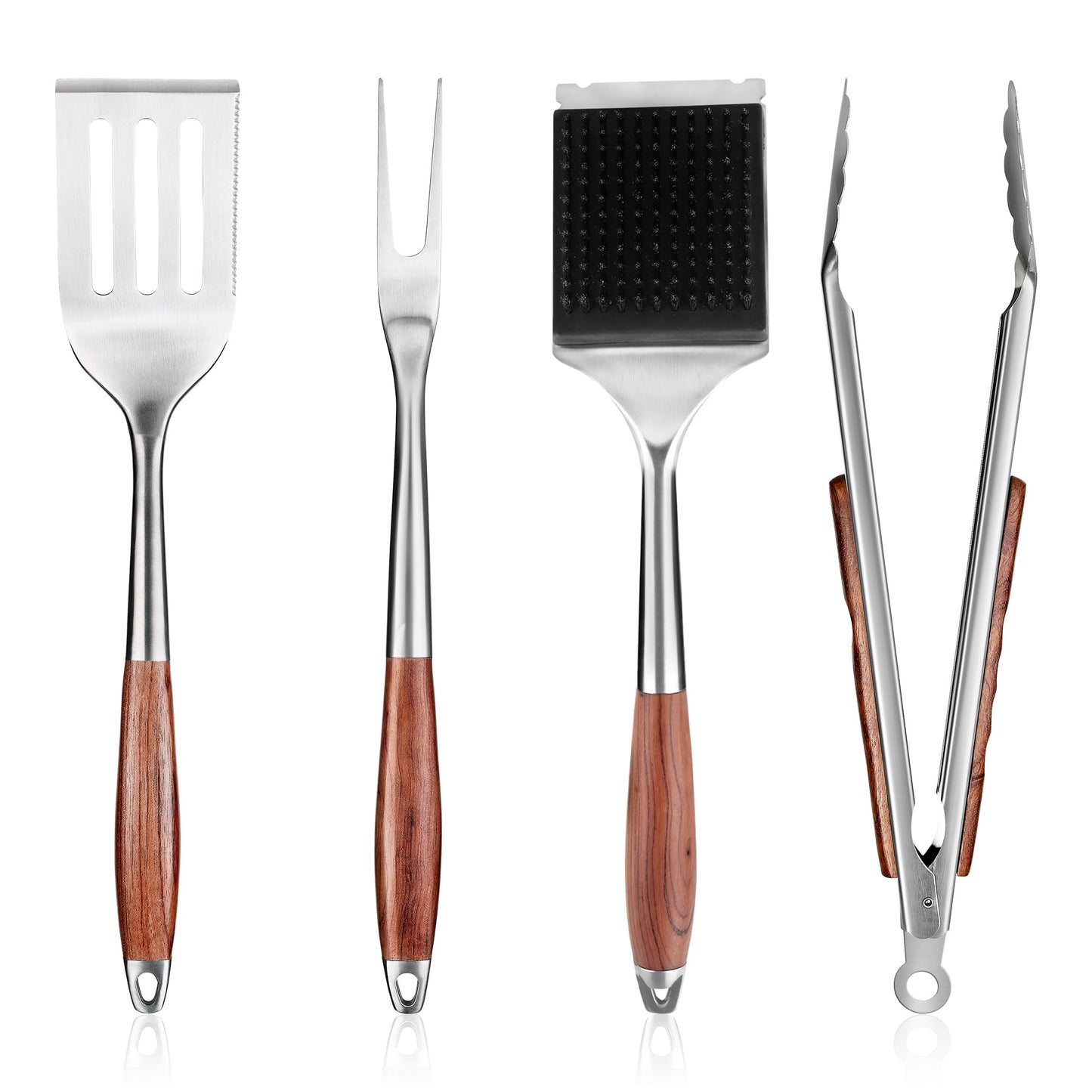 FJNATINH Heavy-Duty Grilling Accessories Rose Wooden BBQ Grilling Tools Set,Outdoor Grill Set with Spatula, Fork, Brush & Tongs,Essential Accessories for Barbecue & Grill. Ideal Gift for Men - CookCave