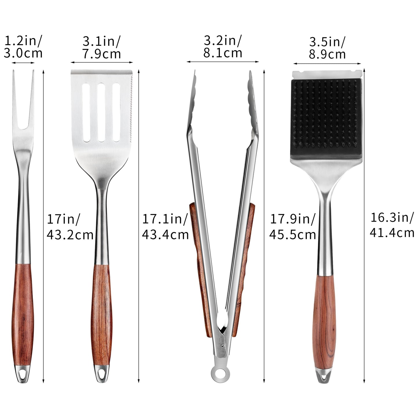 FJNATINH Heavy-Duty Grilling Accessories Rose Wooden BBQ Grilling Tools Set,Outdoor Grill Set with Spatula, Fork, Brush & Tongs,Essential Accessories for Barbecue & Grill. Ideal Gift for Men - CookCave