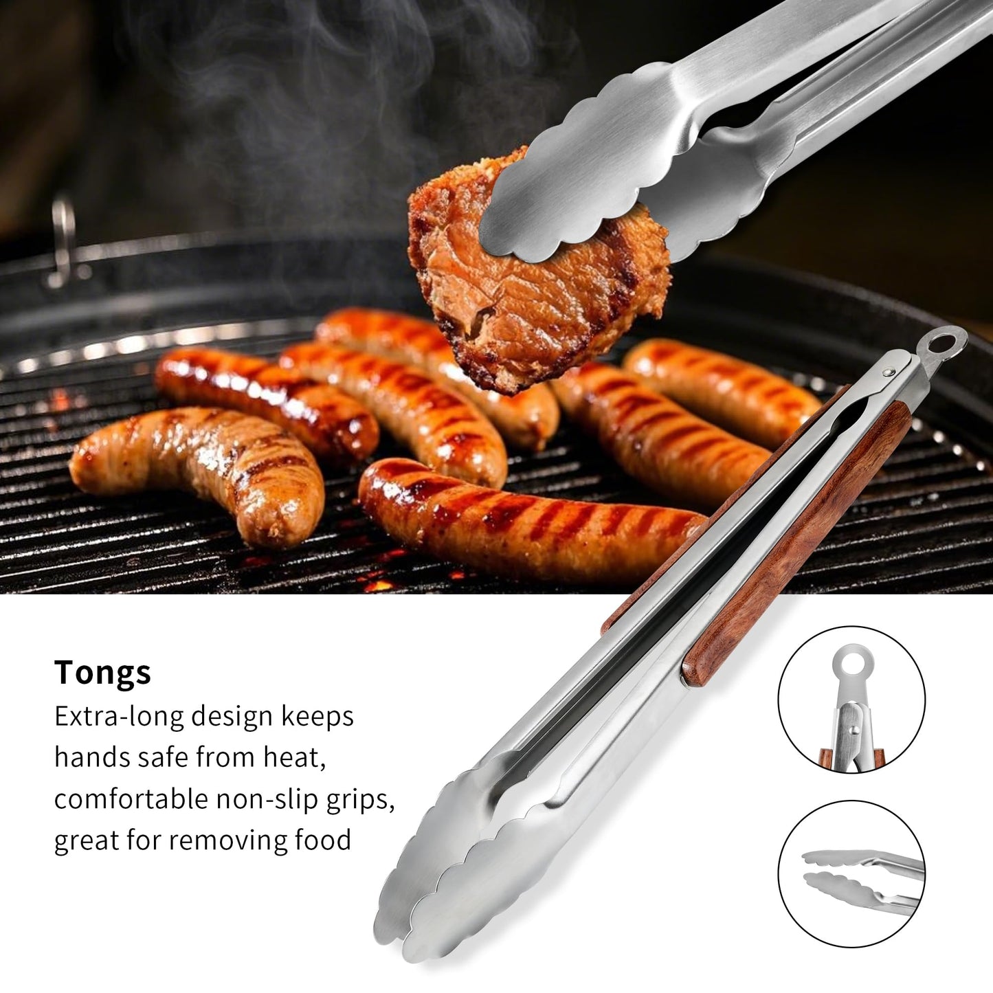 FJNATINH Heavy-Duty Grilling Accessories Rose Wooden BBQ Grilling Tools Set,Outdoor Grill Set with Spatula, Fork, Brush & Tongs,Essential Accessories for Barbecue & Grill. Ideal Gift for Men - CookCave