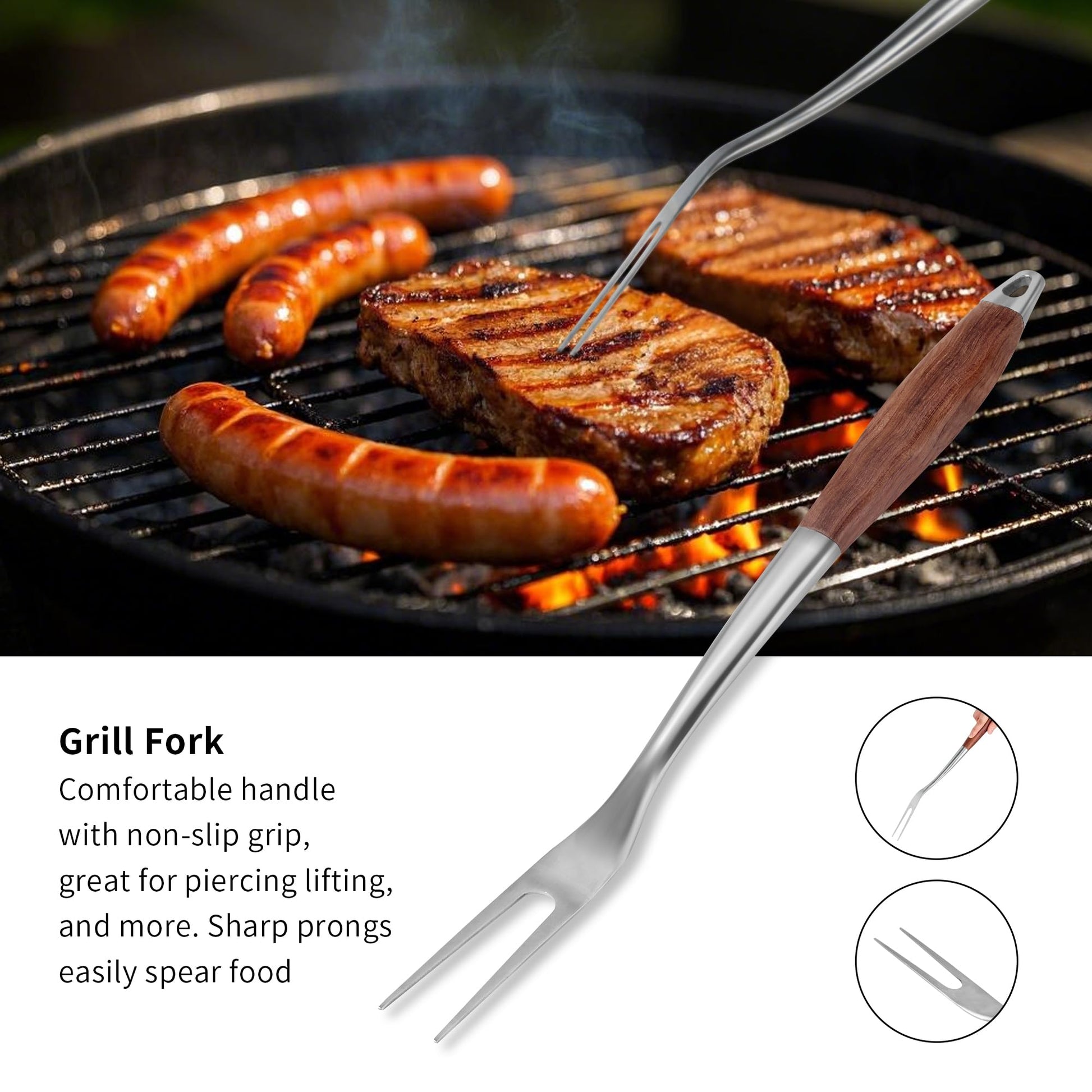 FJNATINH Heavy-Duty Grilling Accessories Rose Wooden BBQ Grilling Tools Set,Outdoor Grill Set with Spatula, Fork, Brush & Tongs,Essential Accessories for Barbecue & Grill. Ideal Gift for Men - CookCave