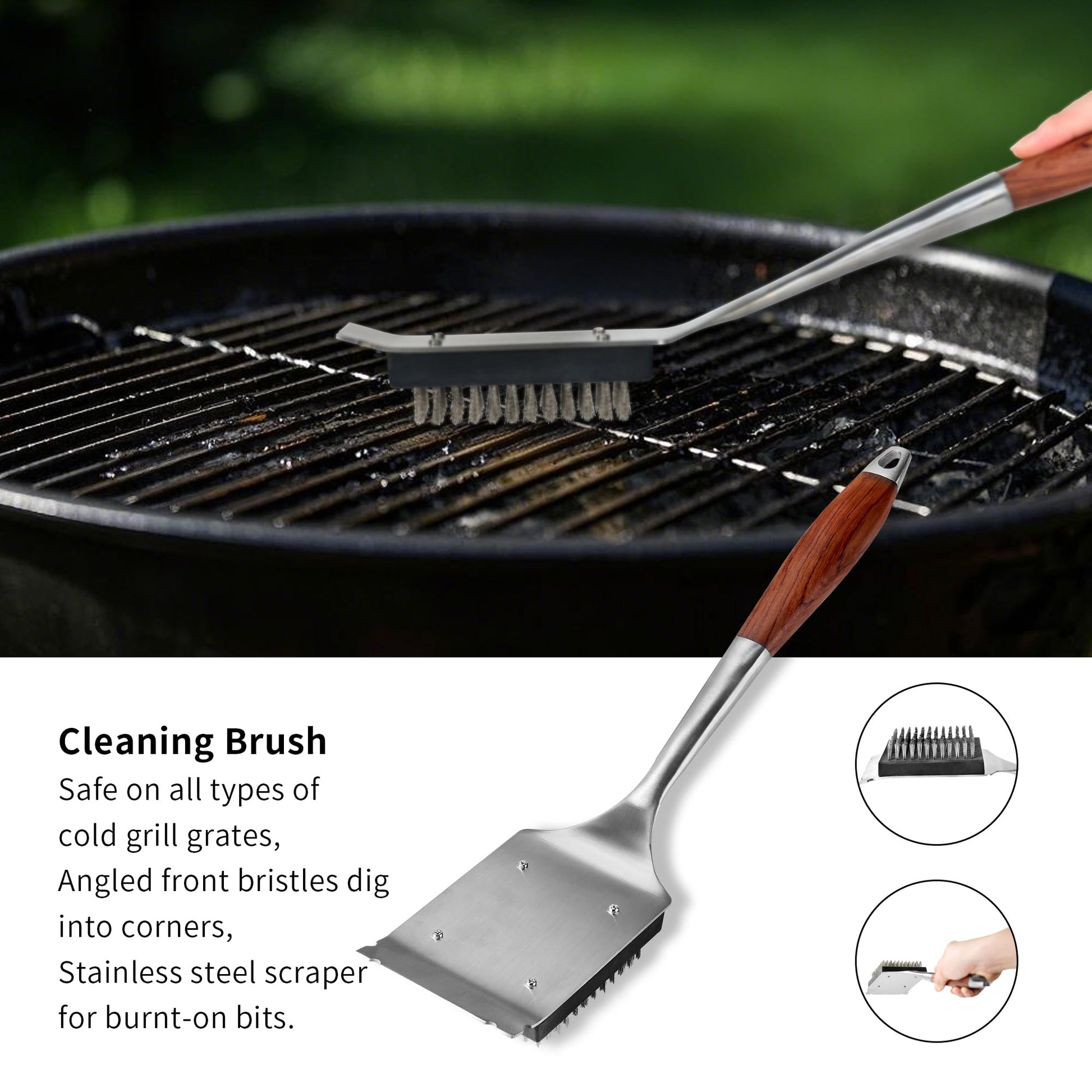 FJNATINH Heavy-Duty Grilling Accessories Rose Wooden BBQ Grilling Tools Set,Outdoor Grill Set with Spatula, Fork, Brush & Tongs,Essential Accessories for Barbecue & Grill. Ideal Gift for Men - CookCave