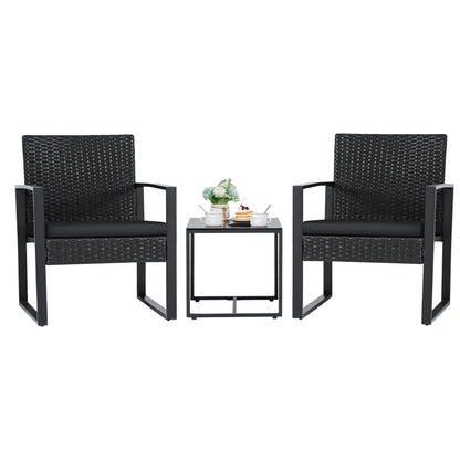 Flamaker 3 Pieces Patio Set Outdoor Wicker Furniture Sets Modern Rattan Chair Conversation Sets with Coffee Table for Yard and Bistro (Black) - CookCave