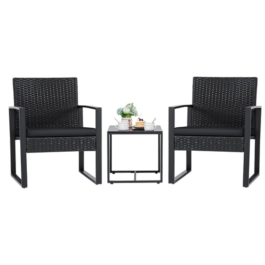 Flamaker 3 Pieces Patio Set Outdoor Wicker Furniture Sets Modern Rattan Chair Conversation Sets with Coffee Table for Yard and Bistro (Black) - CookCave