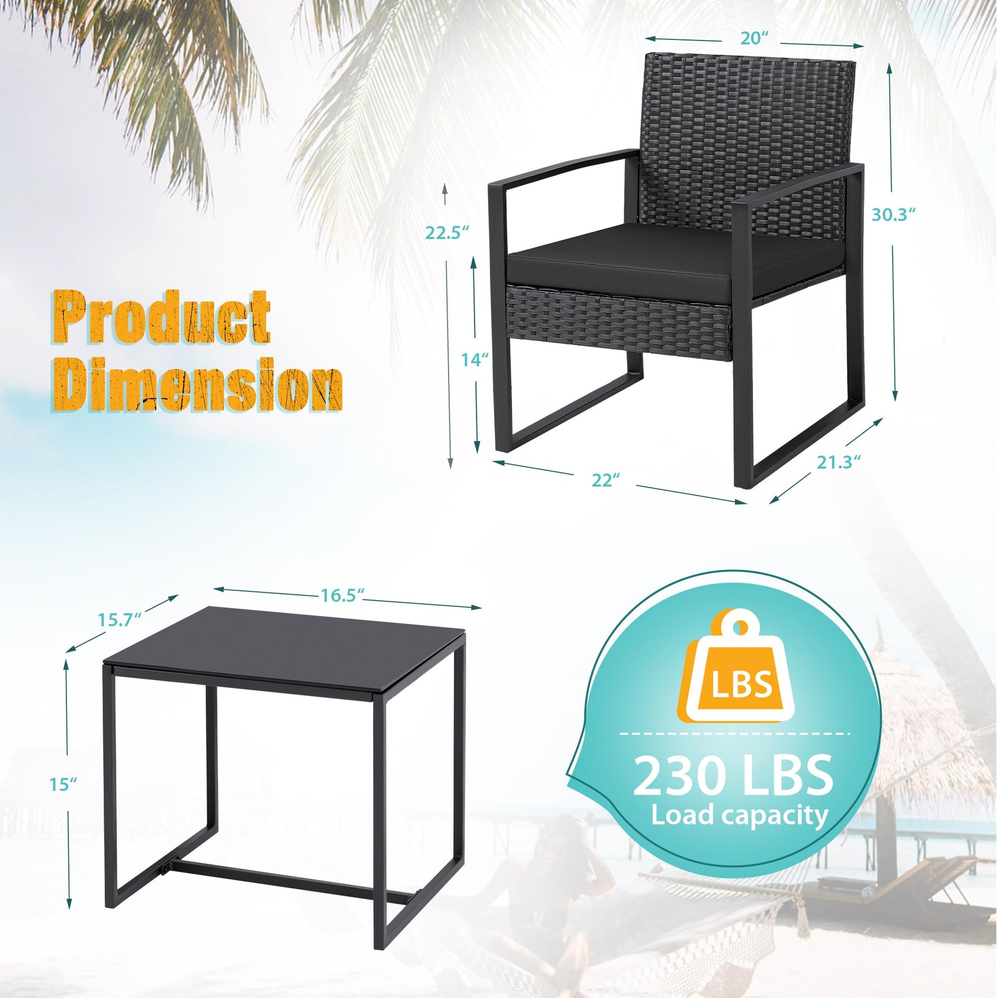 Flamaker 3 Pieces Patio Set Outdoor Wicker Furniture Sets Modern Rattan Chair Conversation Sets with Coffee Table for Yard and Bistro (Black) - CookCave