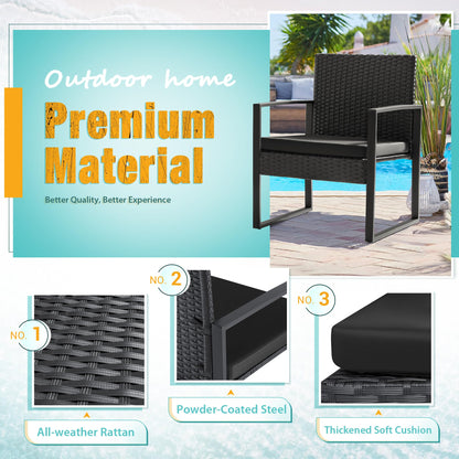 Flamaker 3 Pieces Patio Set Outdoor Wicker Furniture Sets Modern Rattan Chair Conversation Sets with Coffee Table for Yard and Bistro (Black) - CookCave