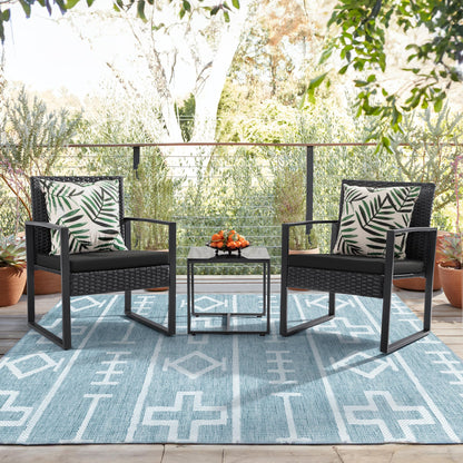 Flamaker 3 Pieces Patio Set Outdoor Wicker Furniture Sets Modern Rattan Chair Conversation Sets with Coffee Table for Yard and Bistro (Black) - CookCave