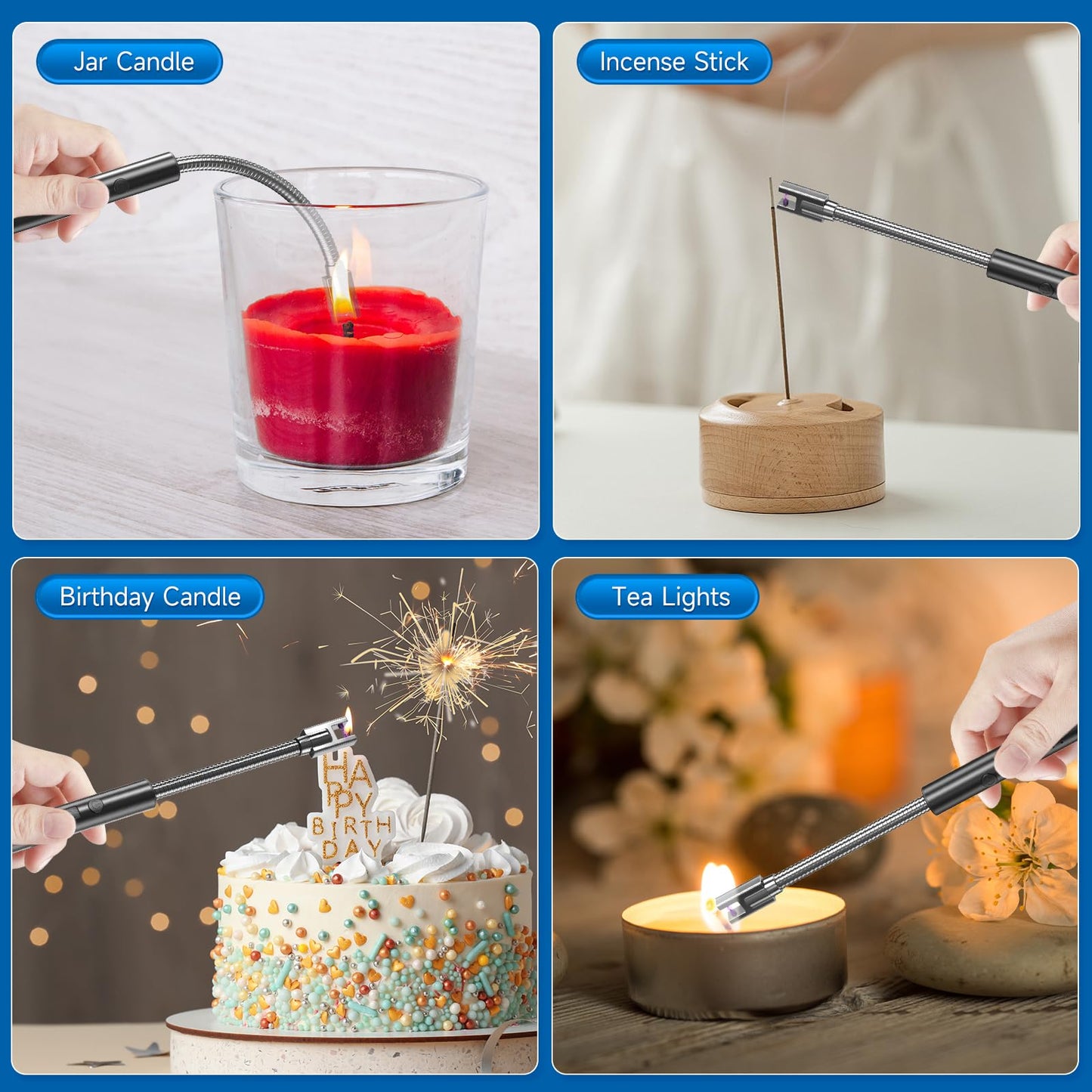 Flame bird 2 Pack Electric Candle Lighter Flameless Arc Windproof Flexible Long Neck USB Rechargeable Lighter for BBQ Grill Fireworks Camping. - CookCave