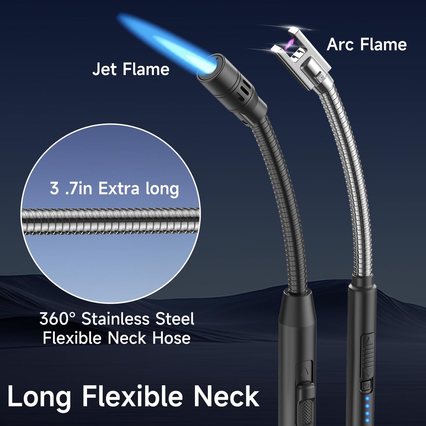Flame bird 2 Pack Flexible Multi-Purpose Lighter, Long Butane Torch Lighter USB Rechargeable Electric Lighter for Candles BBQ Grill Fireplace Kitchen Camping (NOT PREFILLED) - CookCave
