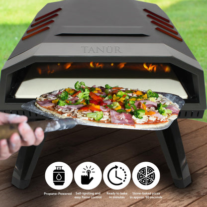 Flame King TANUR 12-inch Portable Outdoor Propane Oven Countertop for Camping, Backyard, and Tailgating, Multiple Air Vents, Piezo Auto Ignition, Non-Stick Pizza Stone, Black - CookCave