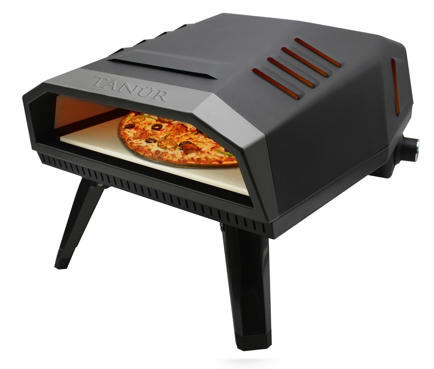 Flame King TANUR 12-inch Portable Outdoor Propane Oven Countertop for Camping, Backyard, and Tailgating, Multiple Air Vents, Piezo Auto Ignition, Non-Stick Pizza Stone, Black - CookCave