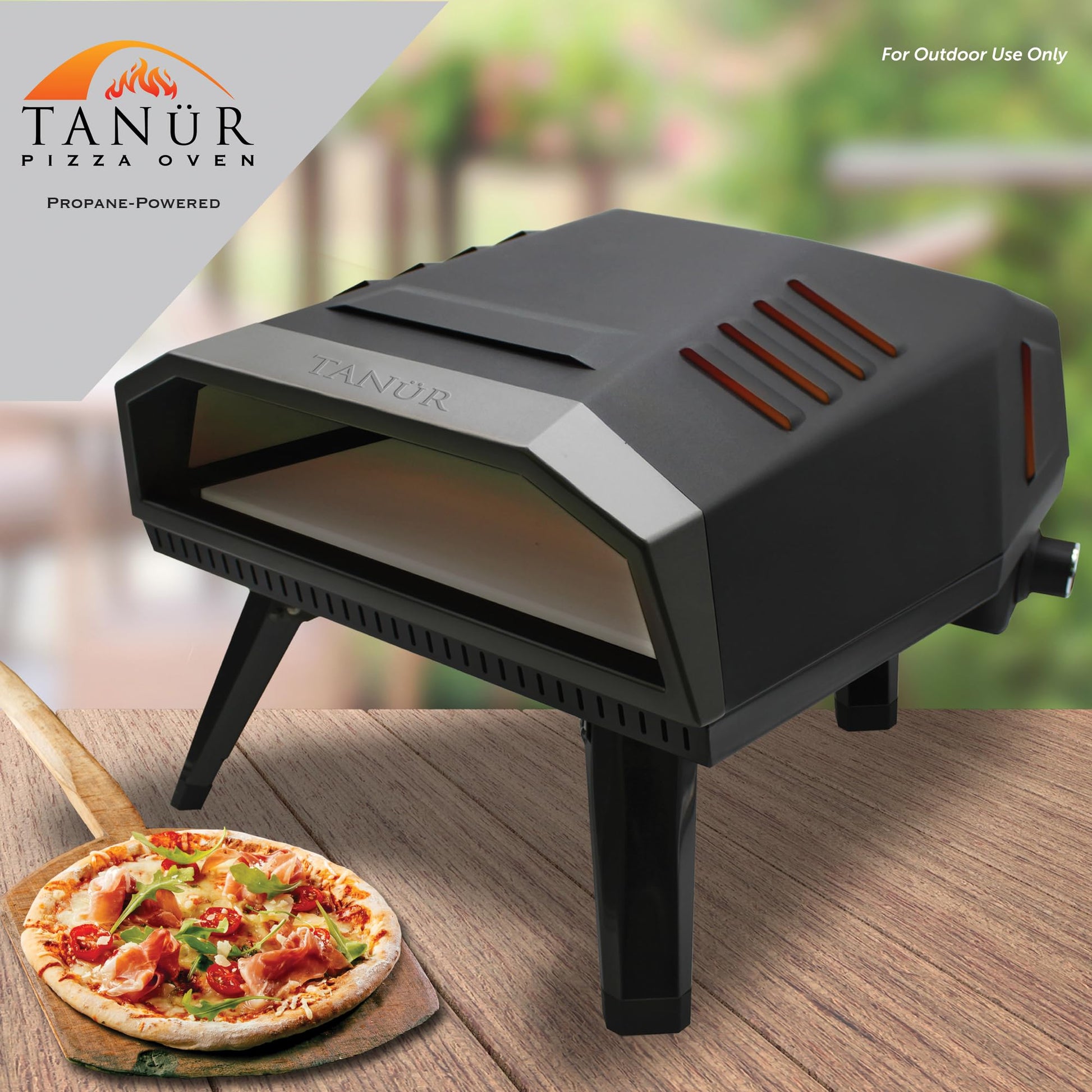 Flame King TANUR 12-inch Portable Outdoor Propane Oven Countertop for Camping, Backyard, and Tailgating, Multiple Air Vents, Piezo Auto Ignition, Non-Stick Pizza Stone, Black - CookCave