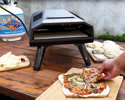 Flame King TANUR 12-inch Portable Outdoor Propane Oven Countertop for Camping, Backyard, and Tailgating, Multiple Air Vents, Piezo Auto Ignition, Non-Stick Pizza Stone, Black - CookCave