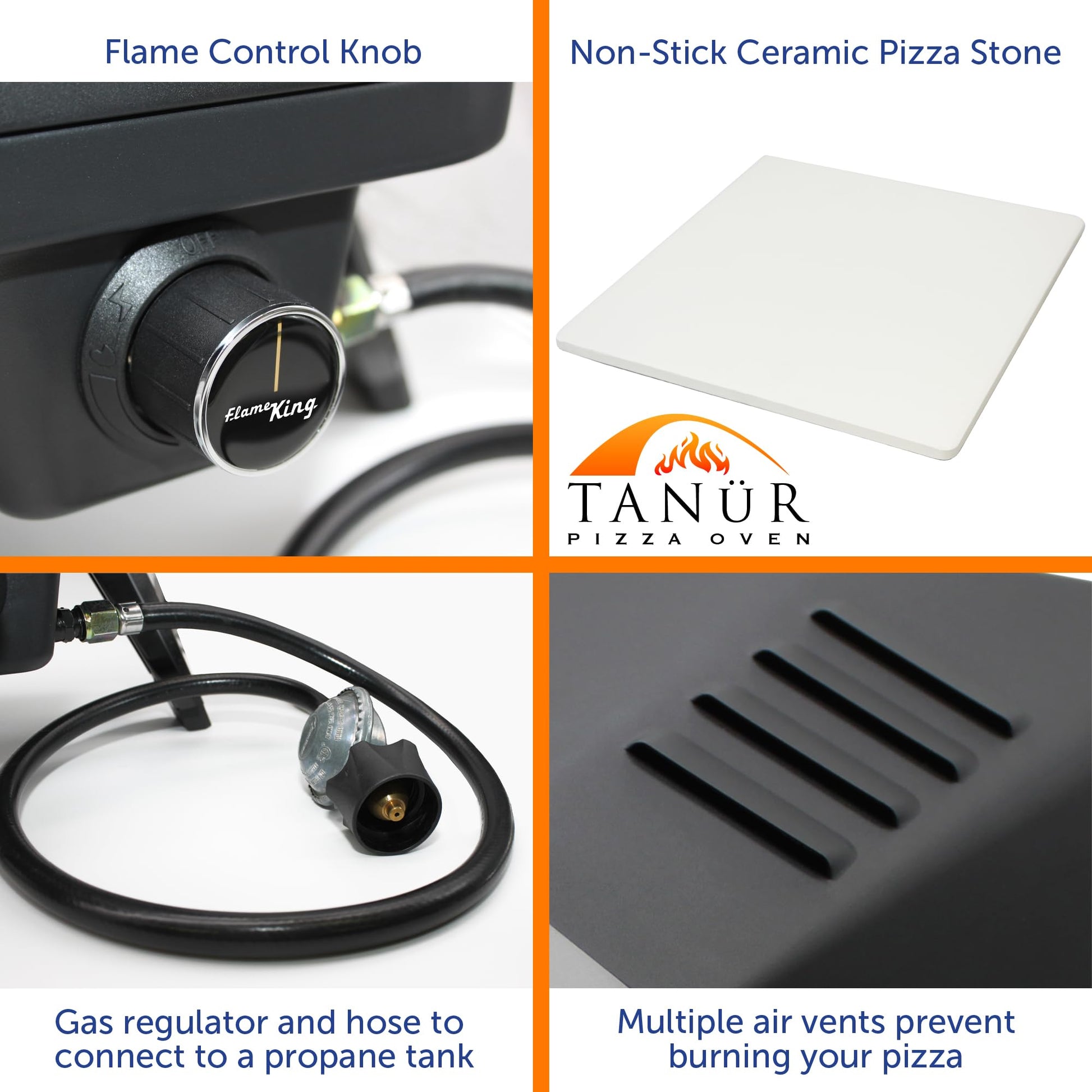 Flame King TANUR 12-inch Portable Outdoor Propane Oven Countertop for Camping, Backyard, and Tailgating, Multiple Air Vents, Piezo Auto Ignition, Non-Stick Pizza Stone, Black - CookCave