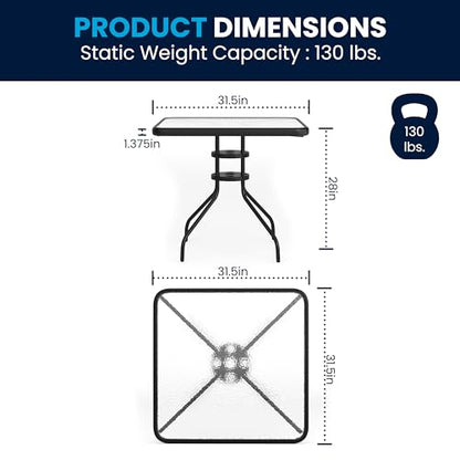 Flash Furniture 5-Piece Patio Dining Set with 31.5" Square Glass Metal Table and 4 Stackable Slat Back Chairs, Indoor/Outdoor Bistro Set, Black - CookCave