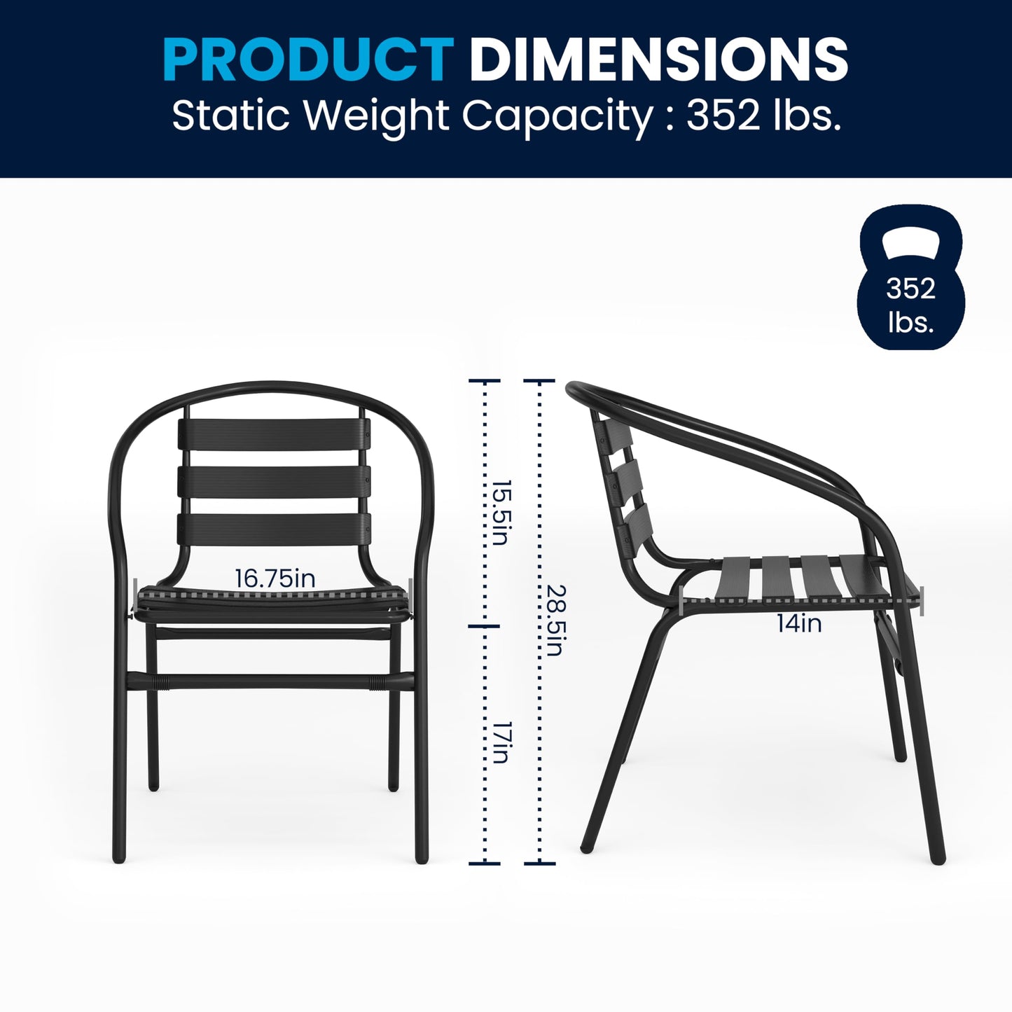 Flash Furniture 5-Piece Patio Dining Set with 31.5" Square Glass Metal Table and 4 Stackable Slat Back Chairs, Indoor/Outdoor Bistro Set, Black - CookCave