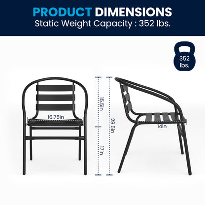 Flash Furniture 5-Piece Patio Dining Set with 31.5" Square Glass Metal Table and 4 Stackable Slat Back Chairs, Indoor/Outdoor Bistro Set, Black - CookCave