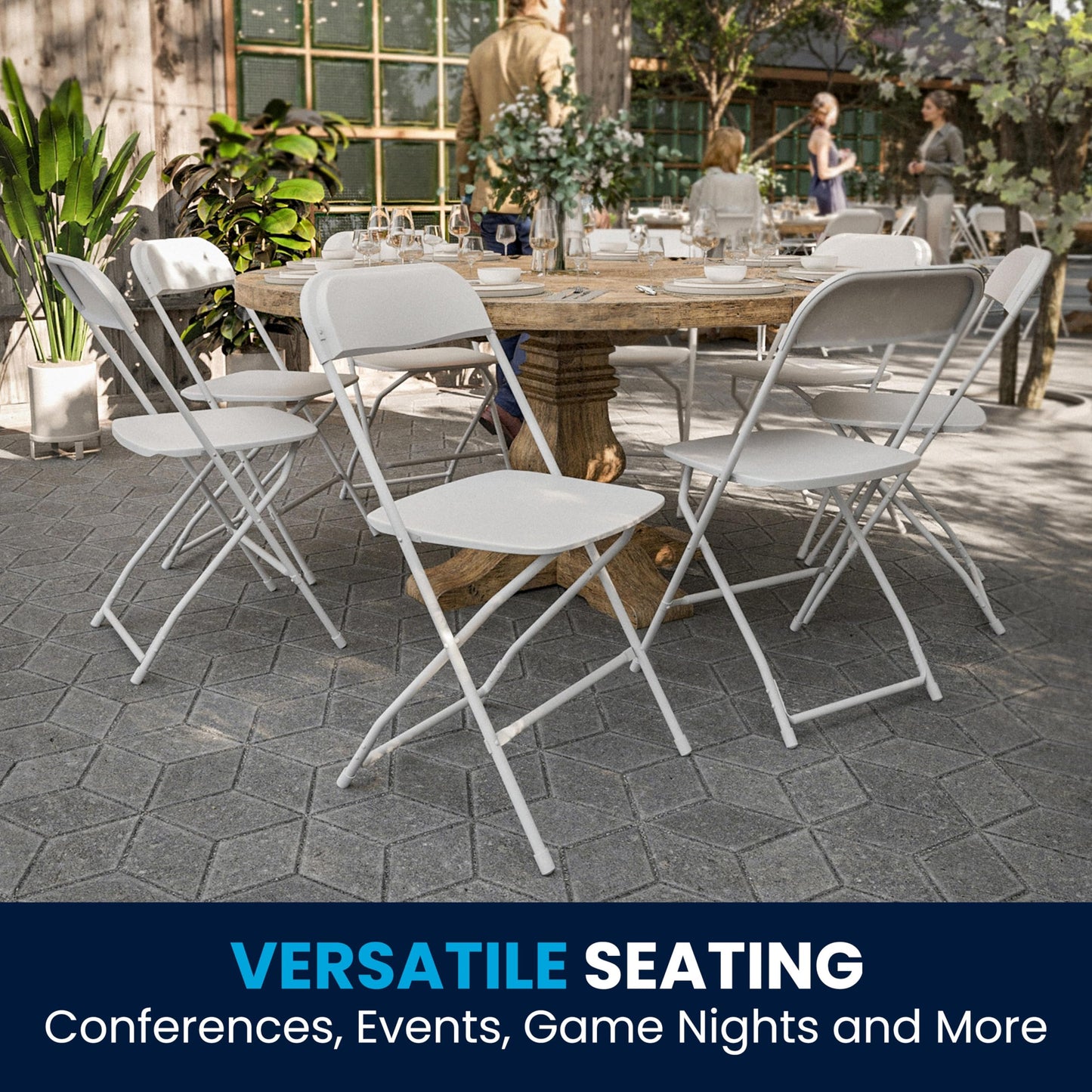 Flash Furniture Hercules Set of 10 Indoor/Outdoor Heavy-Duty Plastic Folding Chairs, Foldable Commercial Stacking Chairs with 650-lb. Static Weight Capacity, White - CookCave