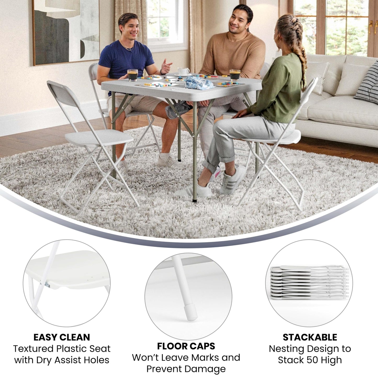 Flash Furniture Hercules Set of 10 Indoor/Outdoor Heavy-Duty Plastic Folding Chairs, Foldable Commercial Stacking Chairs with 650-lb. Static Weight Capacity, White - CookCave