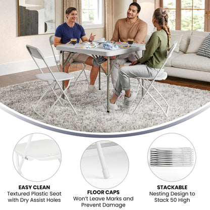 Flash Furniture Hercules Set of 10 Indoor/Outdoor Heavy-Duty Plastic Folding Chairs, Foldable Commercial Stacking Chairs with 650-lb. Static Weight Capacity, White - CookCave