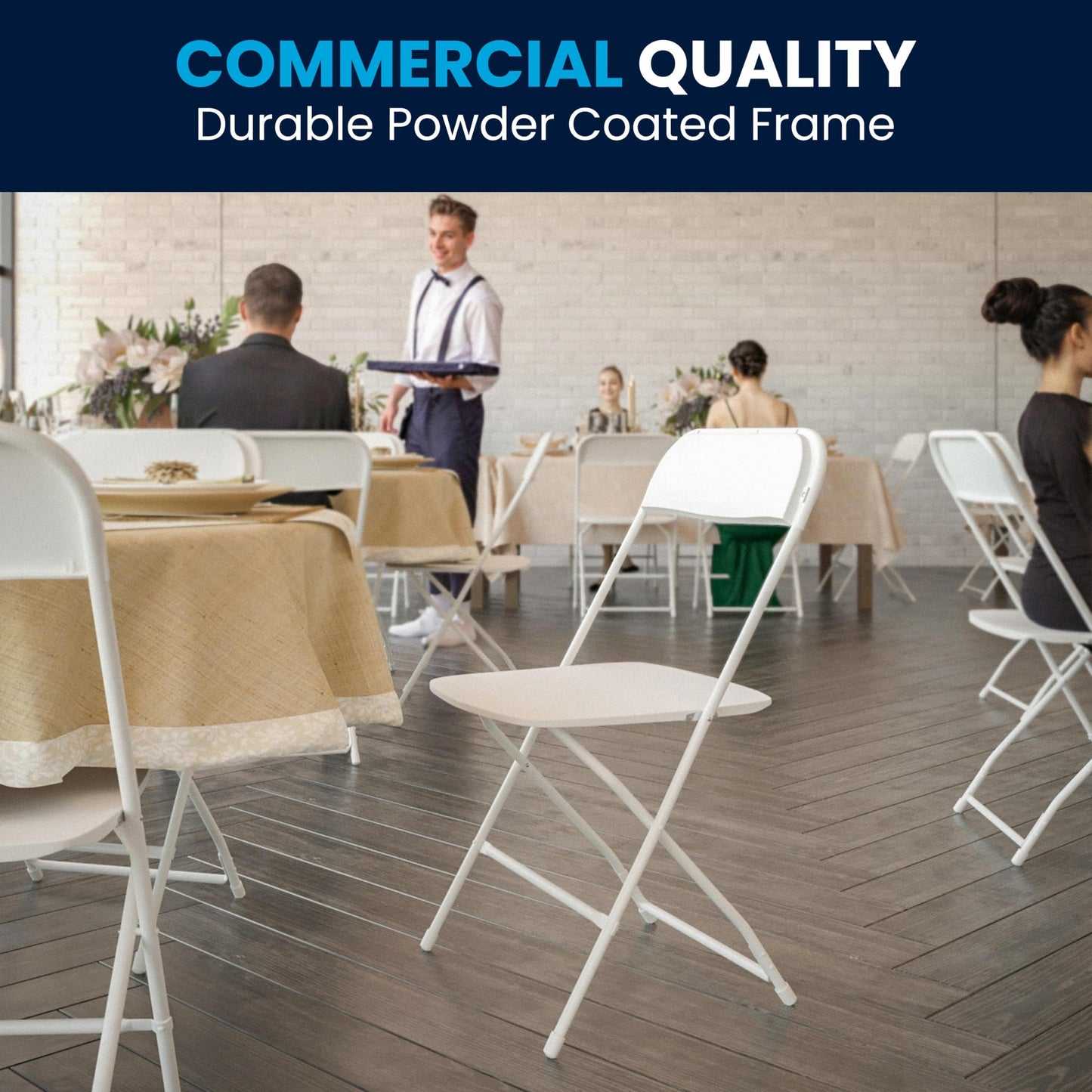 Flash Furniture Hercules Set of 10 Indoor/Outdoor Heavy-Duty Plastic Folding Chairs, Foldable Commercial Stacking Chairs with 650-lb. Static Weight Capacity, White - CookCave