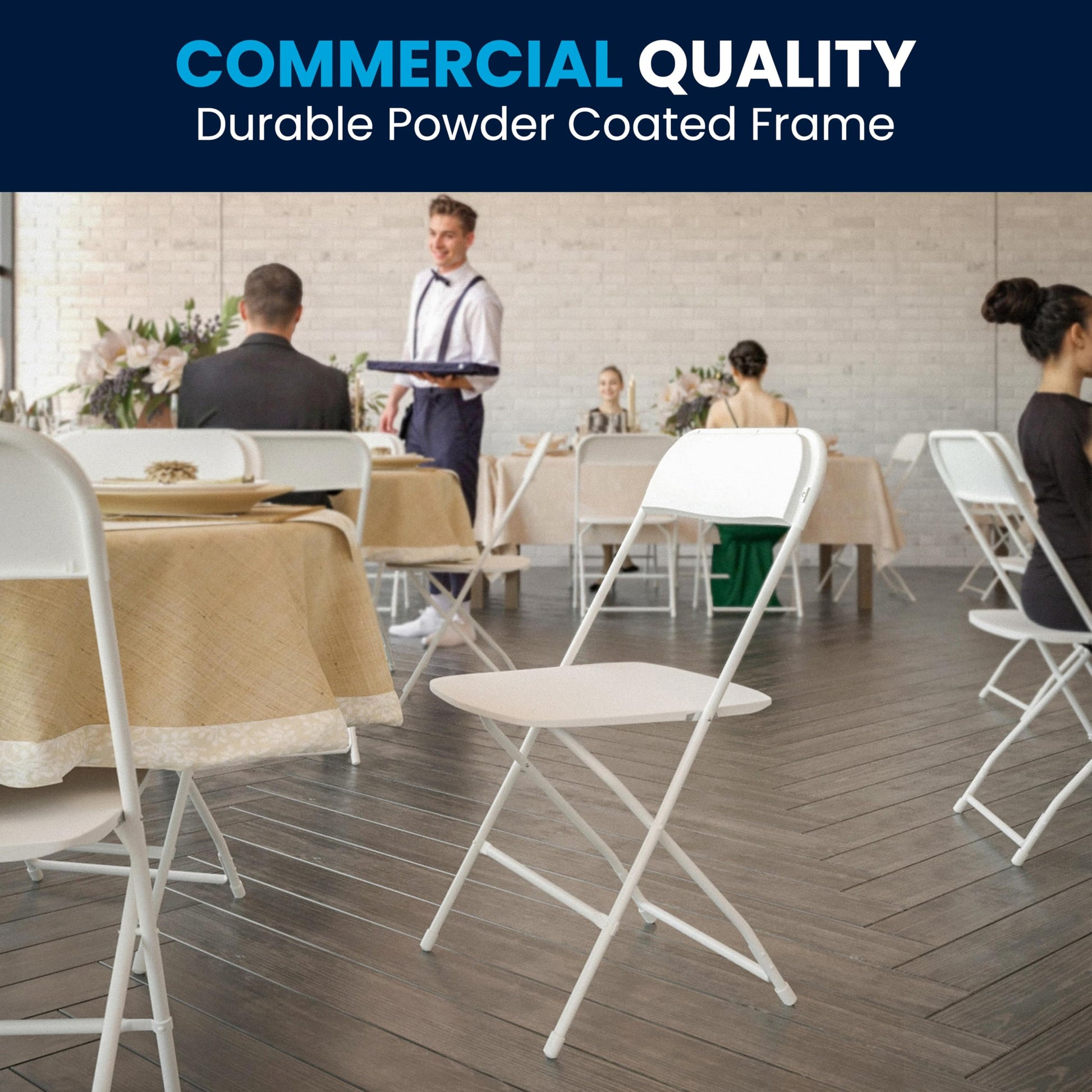 Flash Furniture Hercules Set of 10 Indoor/Outdoor Heavy-Duty Plastic Folding Chairs, Foldable Commercial Stacking Chairs with 650-lb. Static Weight Capacity, White - CookCave