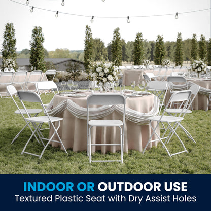 Flash Furniture Hercules Set of 10 Indoor/Outdoor Heavy-Duty Plastic Folding Chairs, Foldable Commercial Stacking Chairs with 650-lb. Static Weight Capacity, White - CookCave