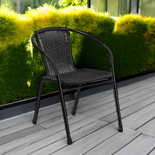 Flash Furniture Lila Modern Rattan Indoor/Outdoor Stackable Dining Chairs, Stacking Rattan Bistro Chairs for Patio or Restaurant, Set of 4, Black - CookCave