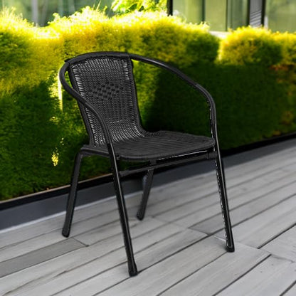 Flash Furniture Lila Modern Rattan Indoor/Outdoor Stackable Dining Chairs, Stacking Rattan Bistro Chairs for Patio or Restaurant, Set of 4, Black - CookCave