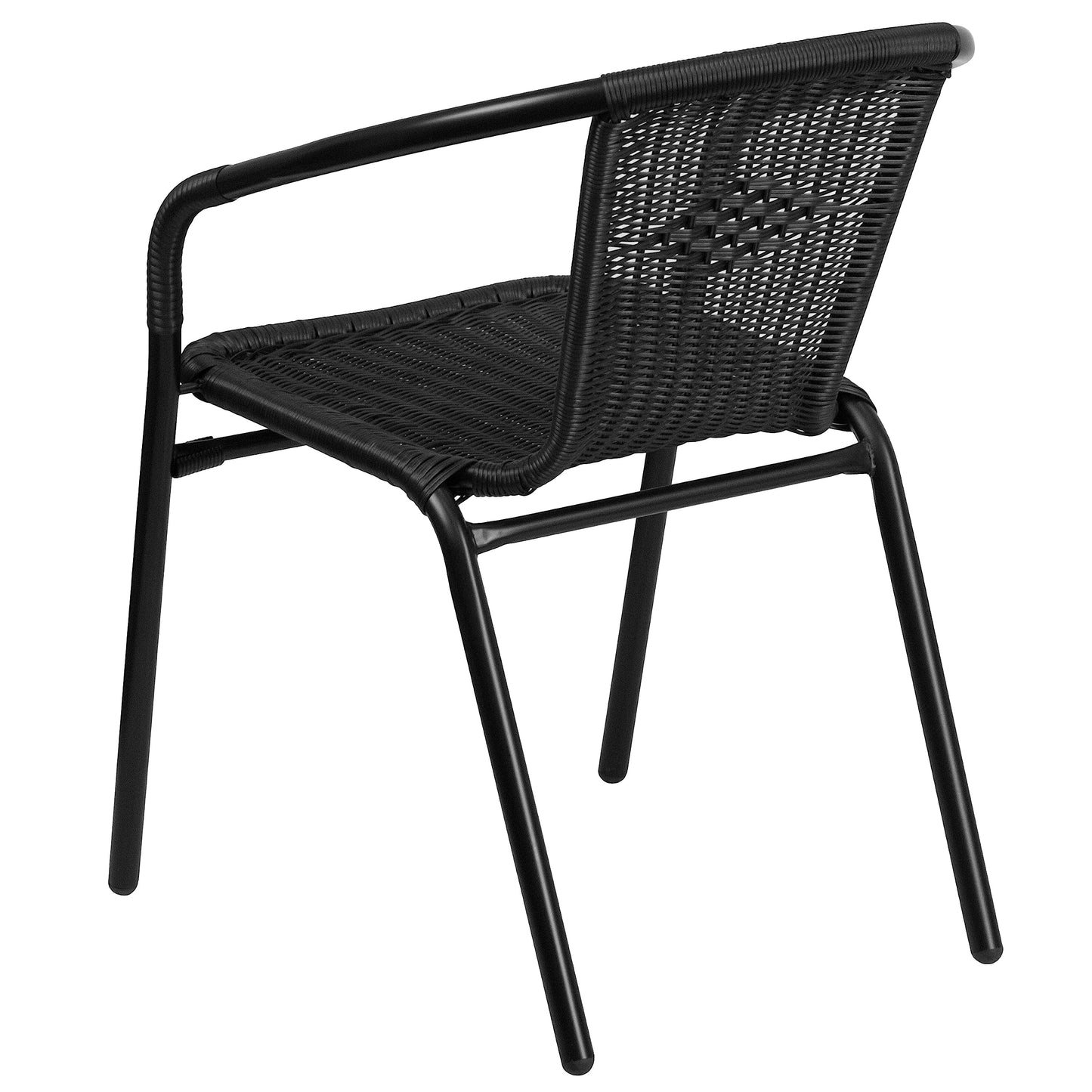 Flash Furniture Lila Modern Rattan Indoor/Outdoor Stackable Dining Chairs, Stacking Rattan Bistro Chairs for Patio or Restaurant, Set of 4, Black - CookCave