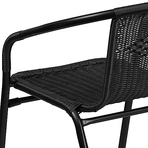 Flash Furniture Lila Modern Rattan Indoor/Outdoor Stackable Dining Chairs, Stacking Rattan Bistro Chairs for Patio or Restaurant, Set of 4, Black - CookCave