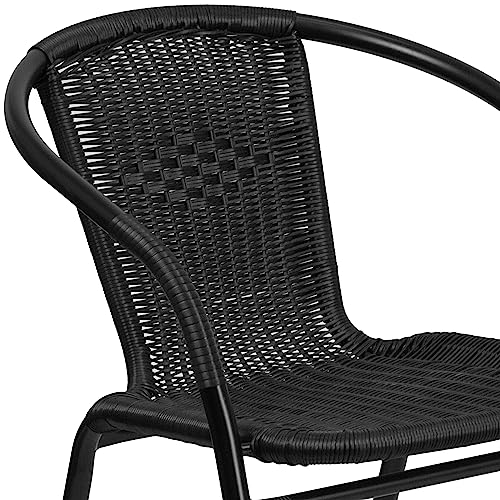 Flash Furniture Lila Modern Rattan Indoor/Outdoor Stackable Dining Chairs, Stacking Rattan Bistro Chairs for Patio or Restaurant, Set of 4, Black - CookCave