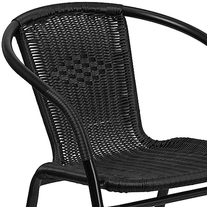 Flash Furniture Lila Modern Rattan Indoor/Outdoor Stackable Dining Chairs, Stacking Rattan Bistro Chairs for Patio or Restaurant, Set of 4, Black - CookCave