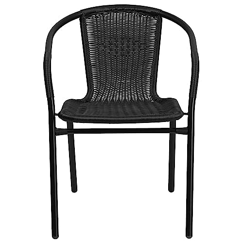 Flash Furniture Lila Modern Rattan Indoor/Outdoor Stackable Dining Chairs, Stacking Rattan Bistro Chairs for Patio or Restaurant, Set of 4, Black - CookCave