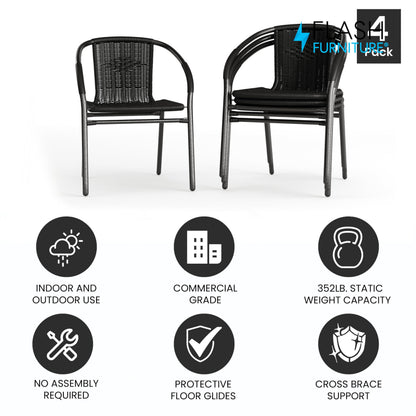 Flash Furniture Lila Modern Rattan Indoor/Outdoor Stackable Dining Chairs, Stacking Rattan Bistro Chairs for Patio or Restaurant, Set of 4, Black - CookCave