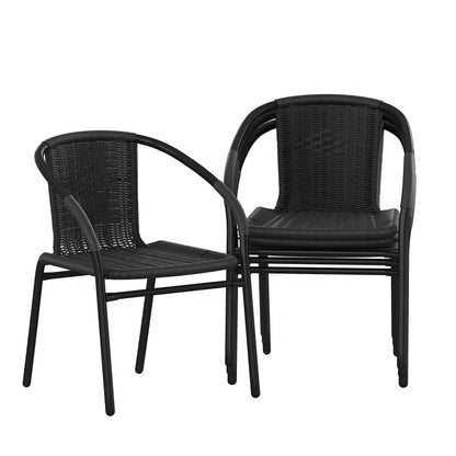Flash Furniture Lila Modern Rattan Indoor/Outdoor Stackable Dining Chairs, Stacking Rattan Bistro Chairs for Patio or Restaurant, Set of 4, Black - CookCave