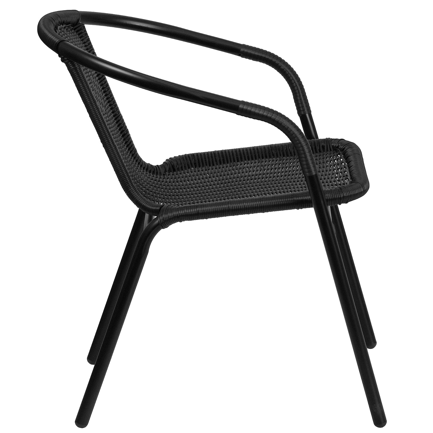 Flash Furniture Lila Modern Rattan Indoor/Outdoor Stackable Dining Chairs, Stacking Rattan Bistro Chairs for Patio or Restaurant, Set of 4, Black - CookCave